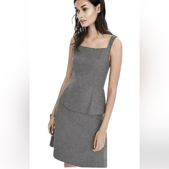 BANANA REPUBLIC NWT Italian Herringbone Flannel Peplum Gray Square Neck Dress - Picture 1 of 9